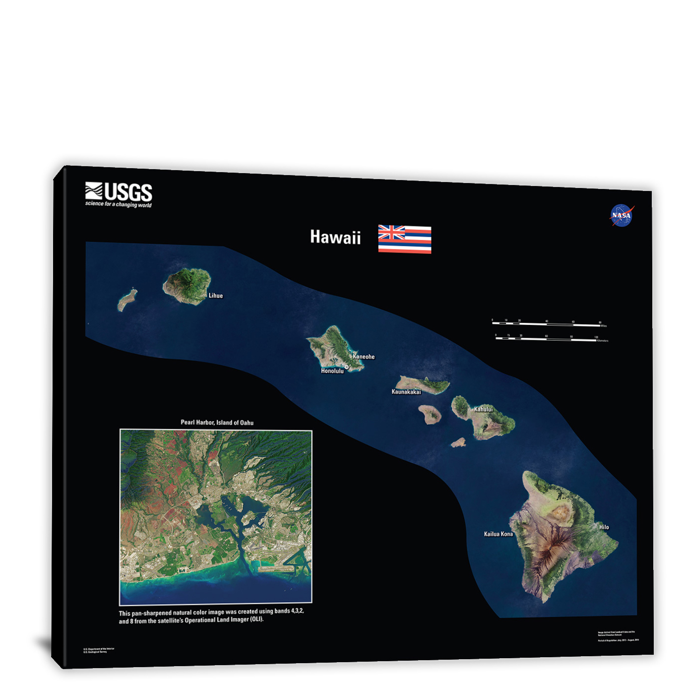 Hawaii USGS Landsat Mosaic 2022 Canvas Wrap