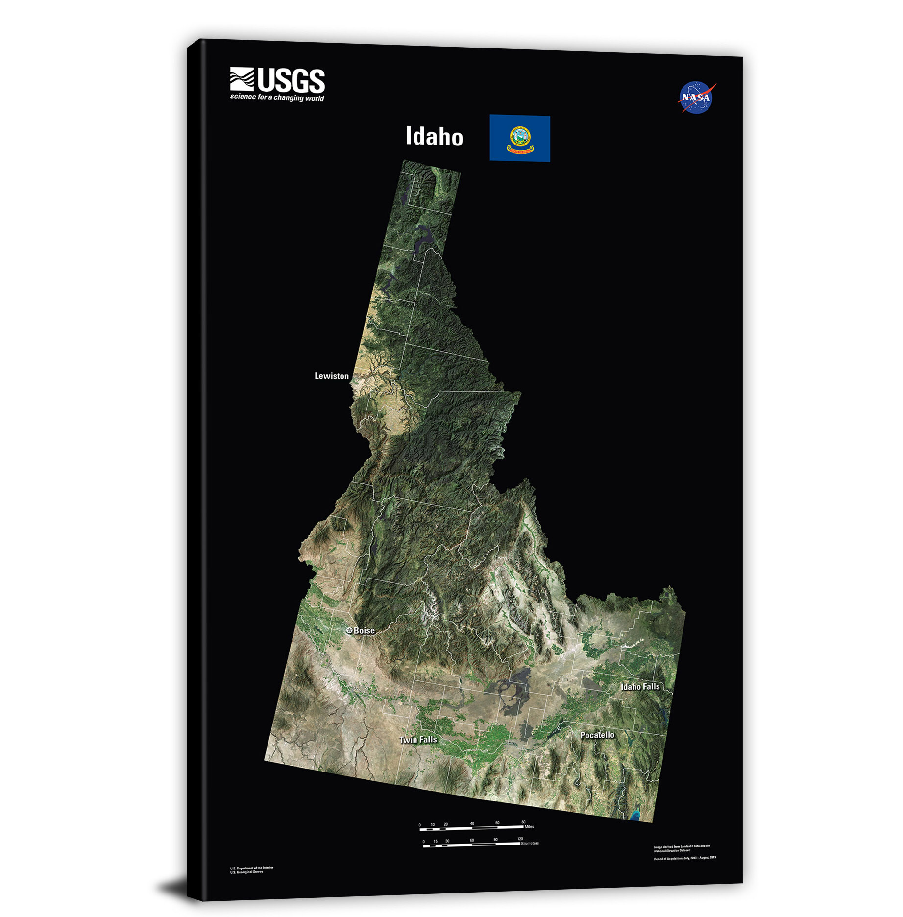 Idaho Usgs Landsat Mosaic Canvas Wrap