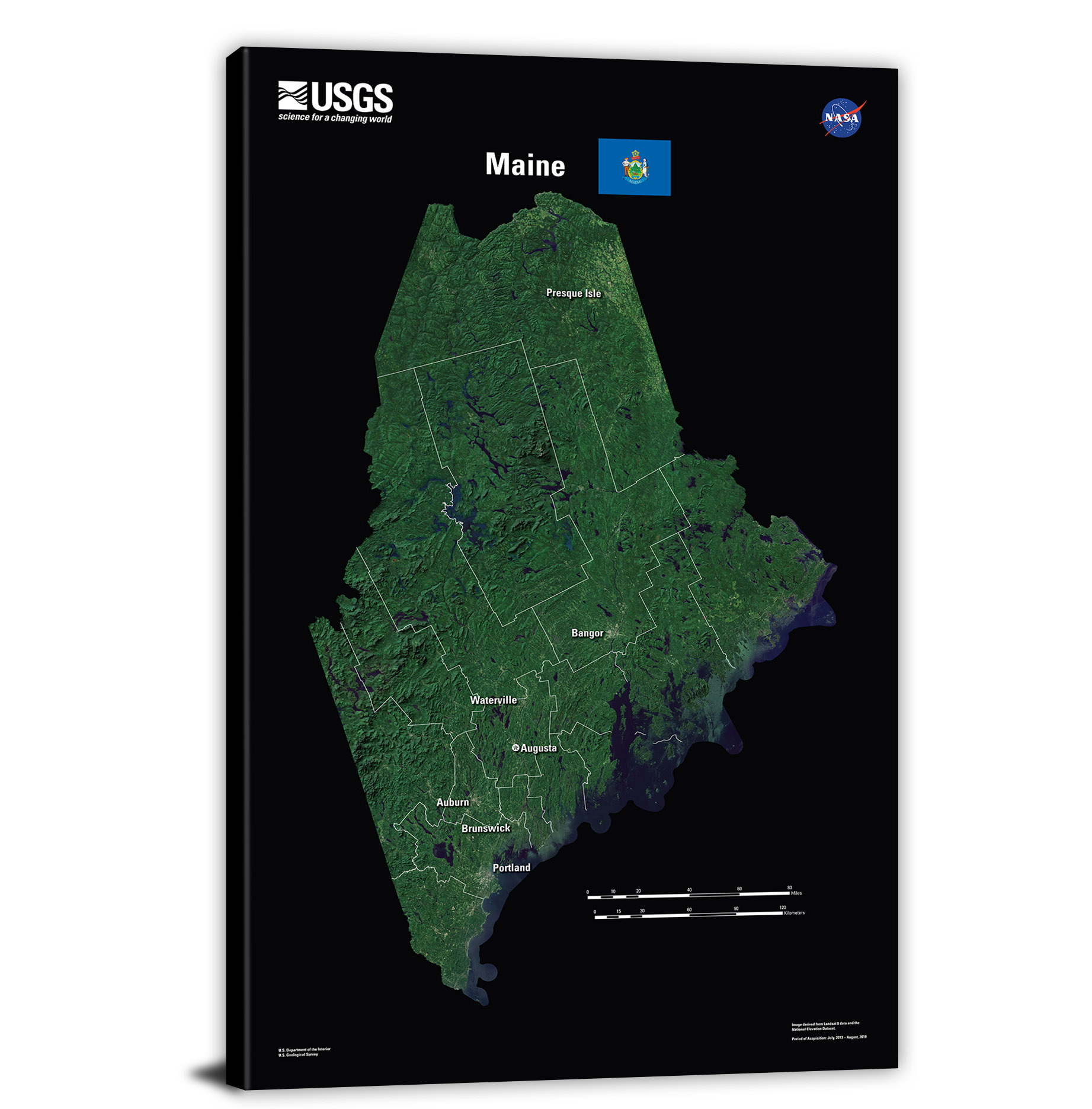 Maine USGS Landsat Mosaic 2022 Canvas Wrap