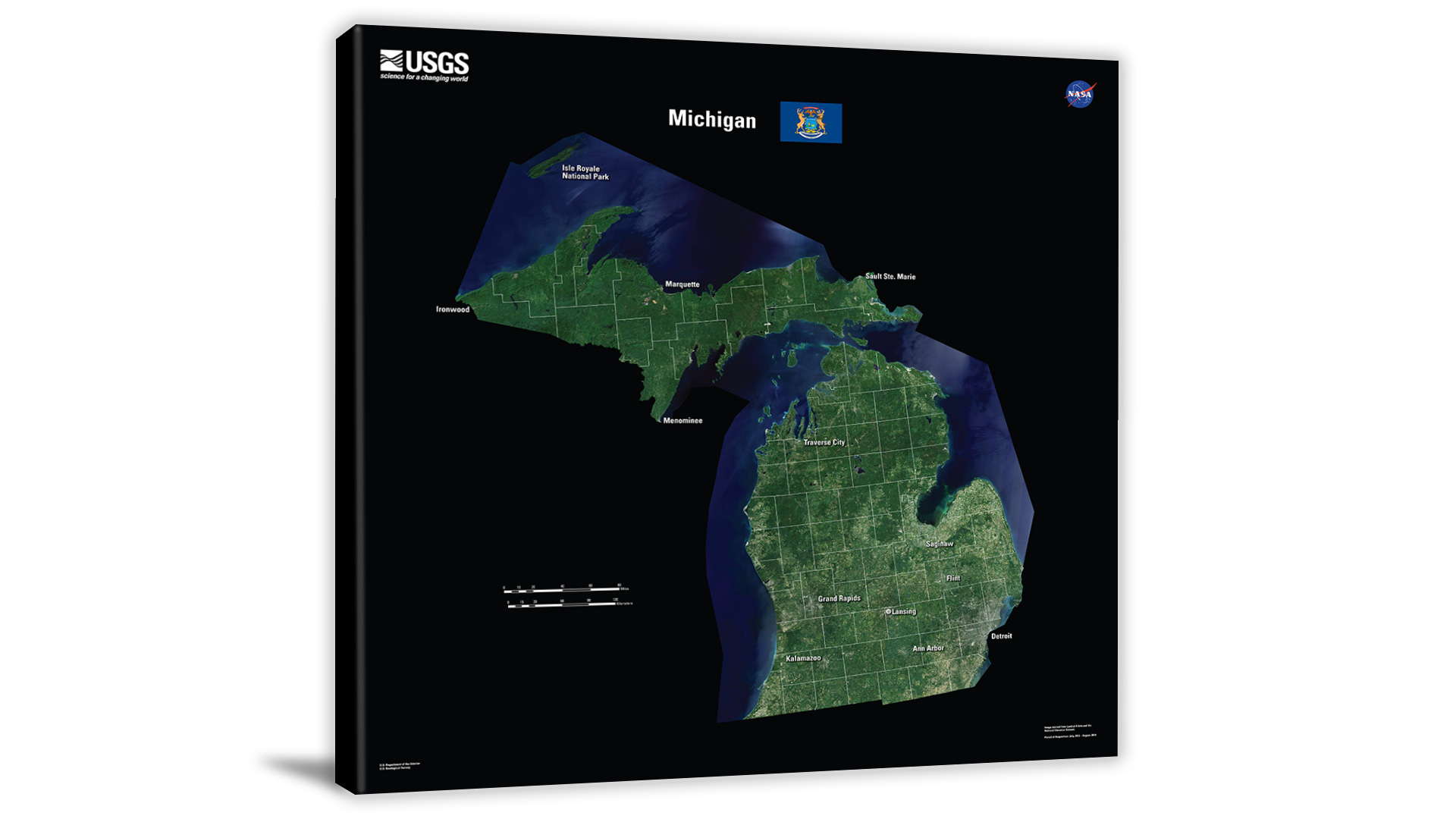 Michigan USGS Landsat Mosaic 2022 Canvas Wrap