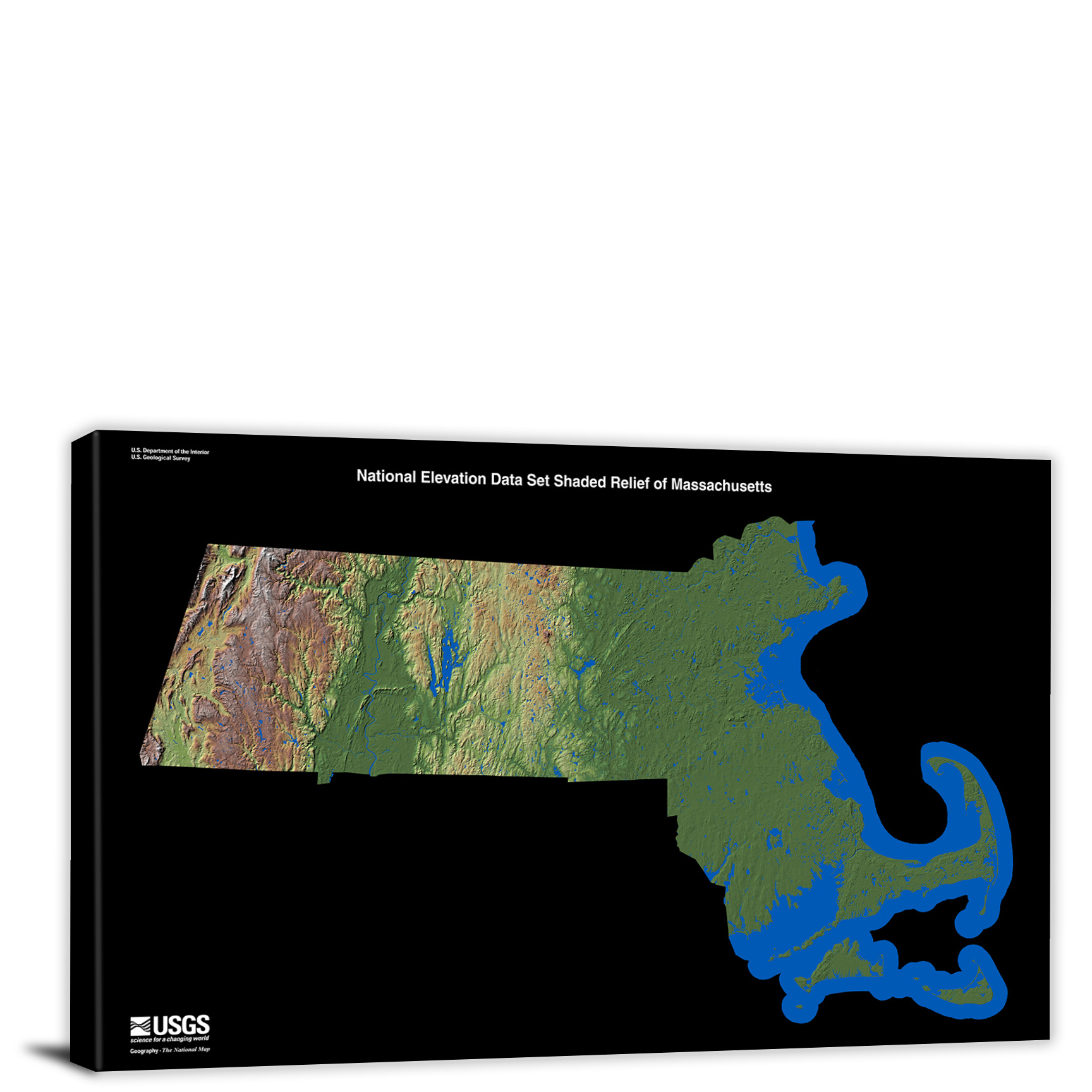 Massachusetts Usgs Shaded Relief Canvas Wrap