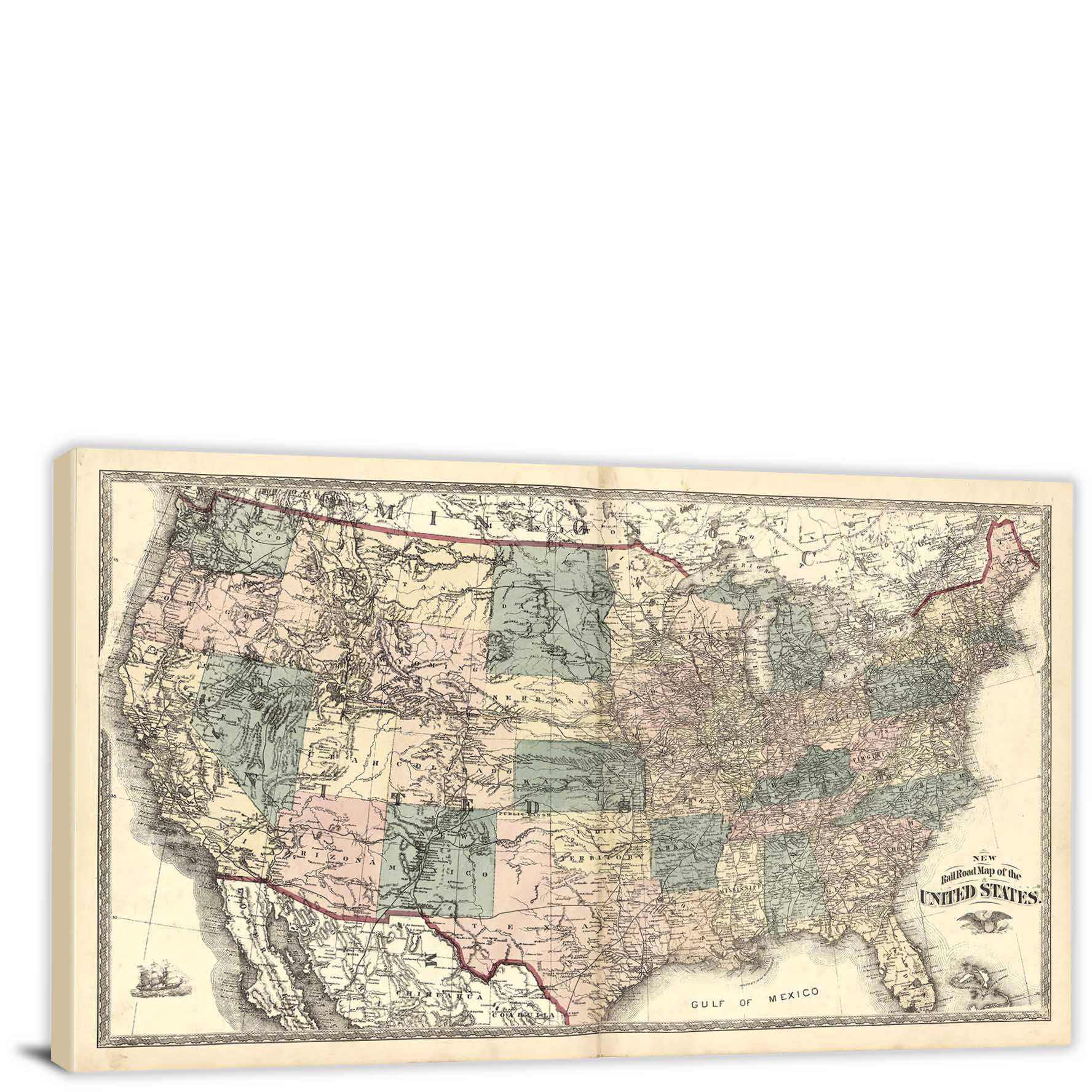 Raiload Map Of The United States Canvas Wrap