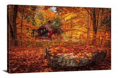 Covered Bridge in Autumn - Canvas Wrap