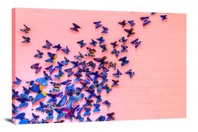 Blue Butterflies on Pink Wall, 2019 - Canvas Wrap