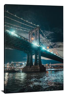 Manhattan Bridge at Nighttime, 2019 - Canvas Wrap