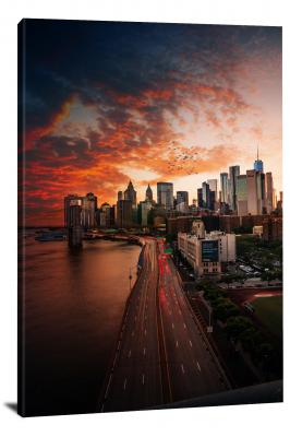 Sunset over Manhattan Bridge, 2018 - Canvas Wrap