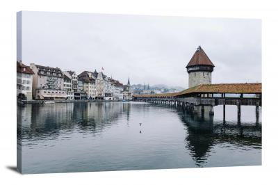 Buildings on a Lakeside in Lucerne, 2016 - Canvas Wrap