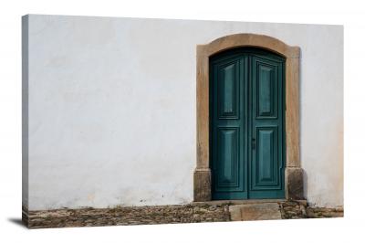 Blue Wooden Door on White Concrete Door, 2020 - Canvas Wrap