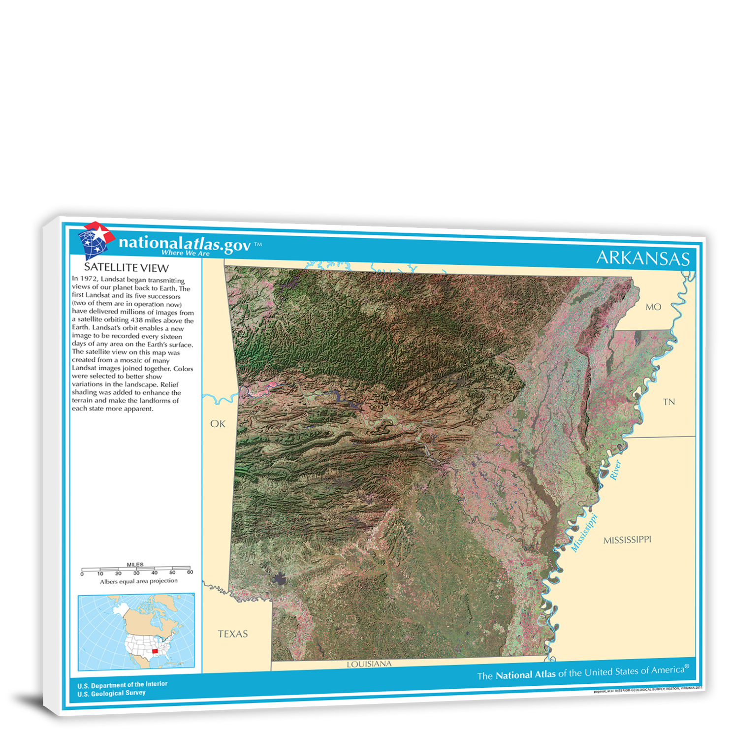 Arkansas National Atlas Satellite View 2022 Canvas Wrap 4381