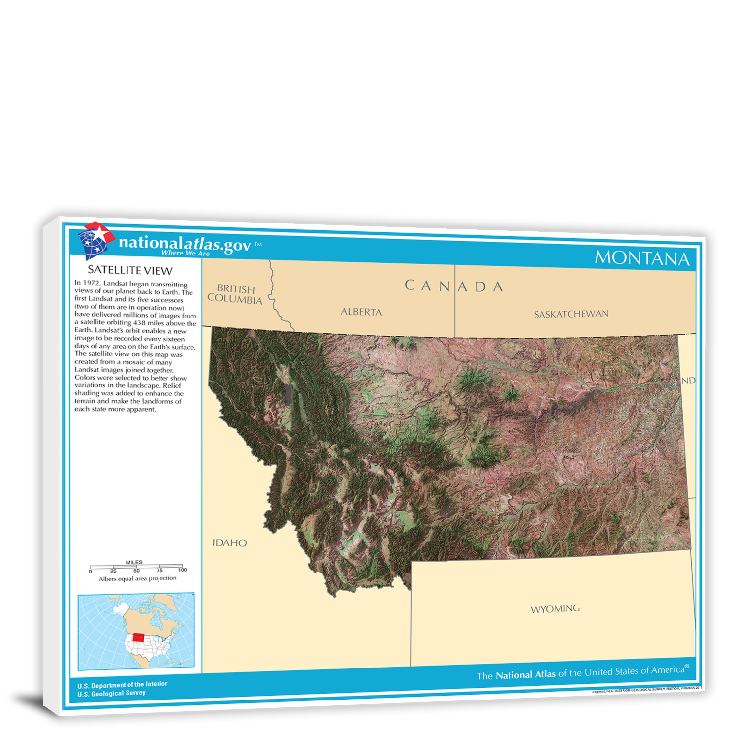 Montana National Atlas Satellite View 2022 Canvas Wrap 2519