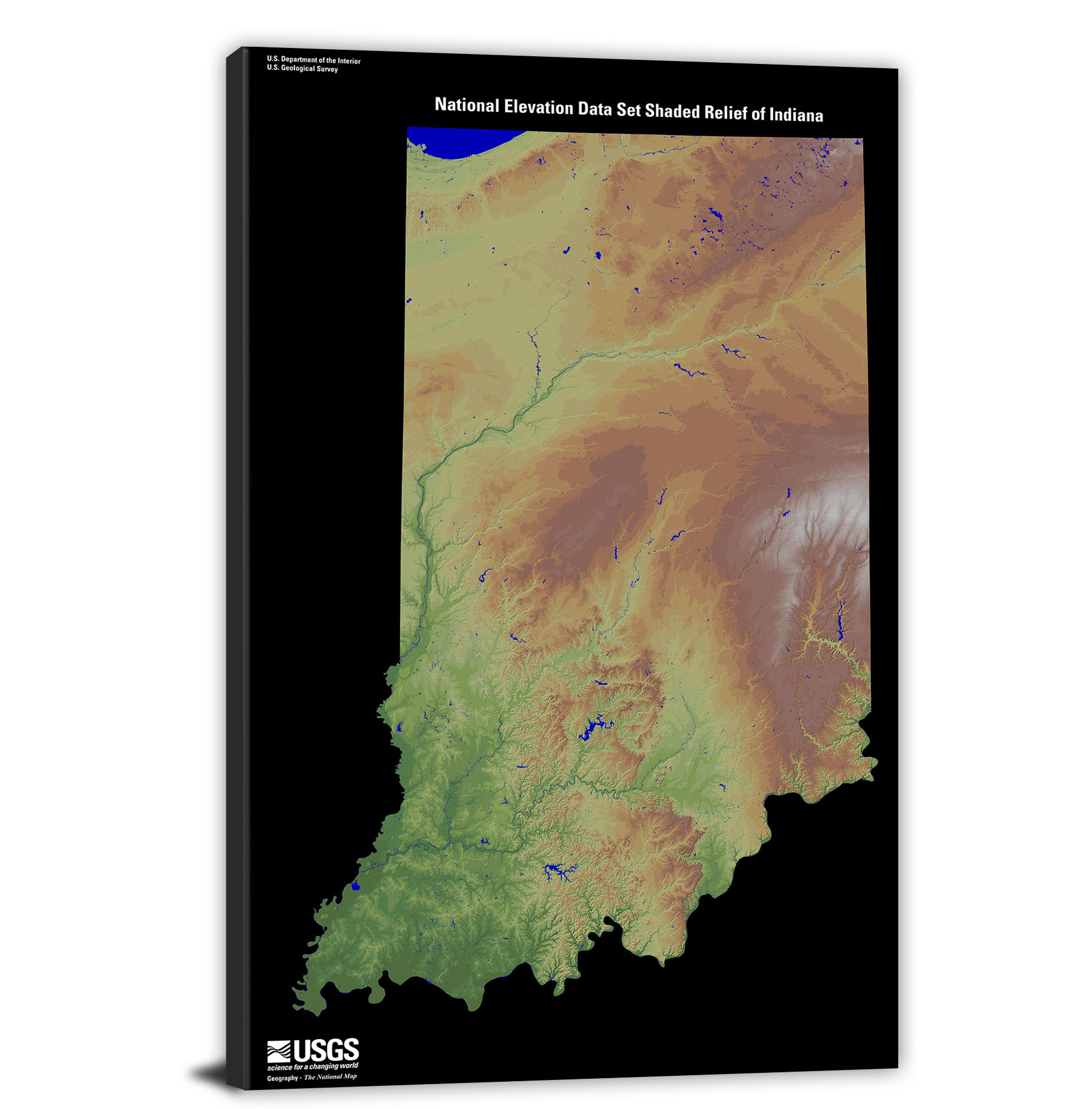 IndianaUSGS Shaded Relief, 2022 Canvas Wrap