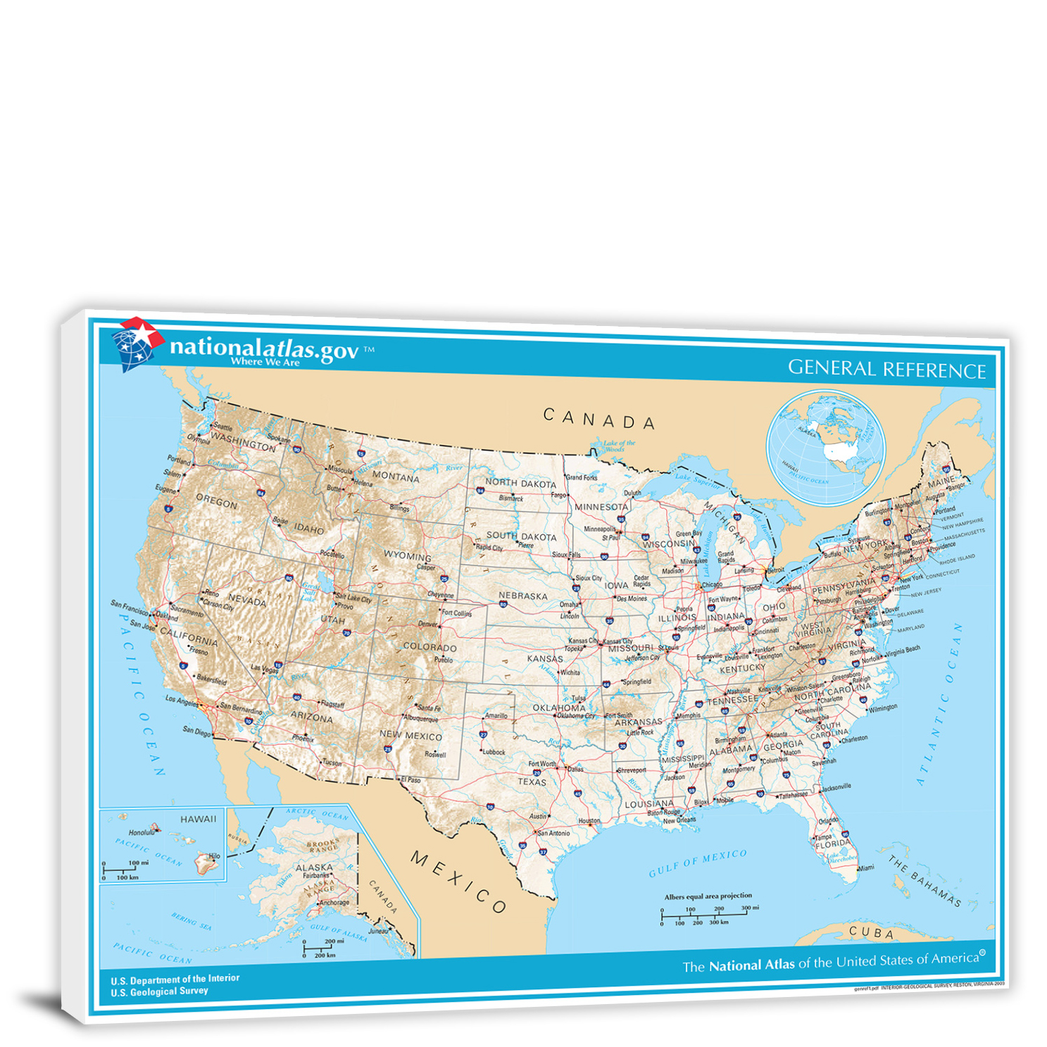 Usa National Atlas Reference Map 2022 Canvas Wrap 8339