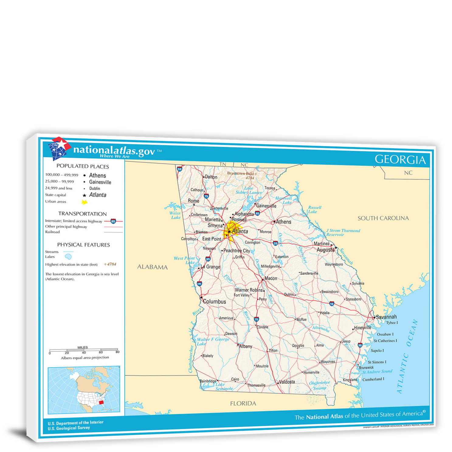 Georgia-National Atlas Reference Map, 2022 - Canvas Wrap