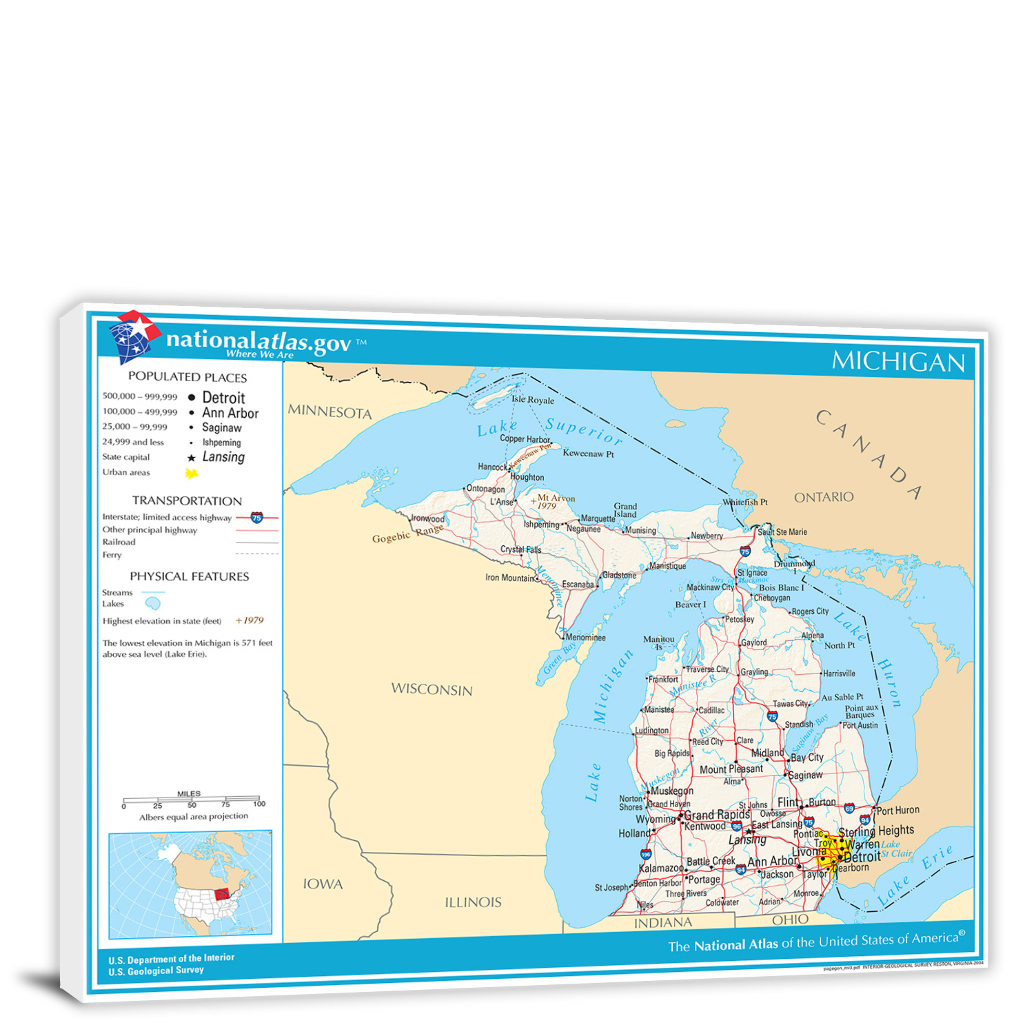 Michigan National Atlas Reference Map 2022 Canvas Wrap   CWA184 Michigan National Atlas Reference Map 00 