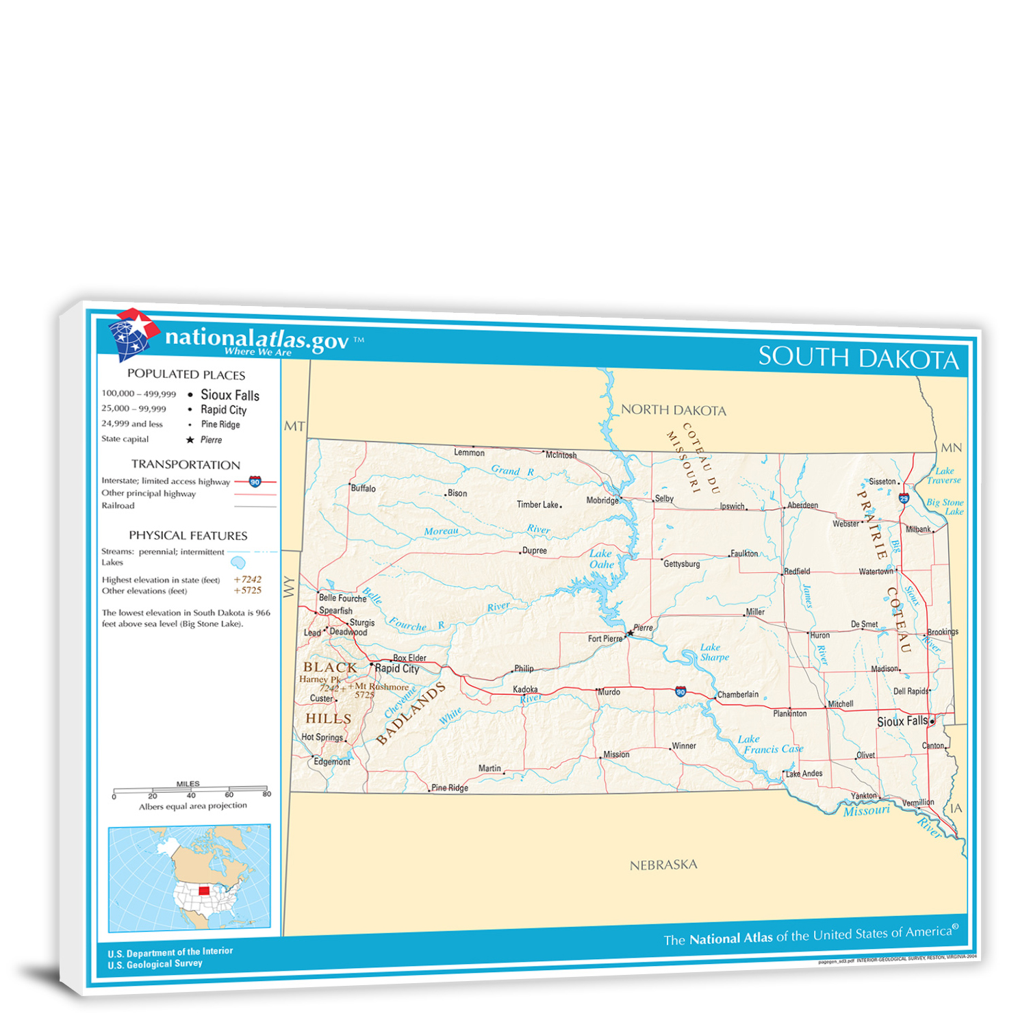 South Dakota National Atlas Reference Map 2022 Canvas Wrap   CWA204 South Dakota National Atlas Reference Map 00 