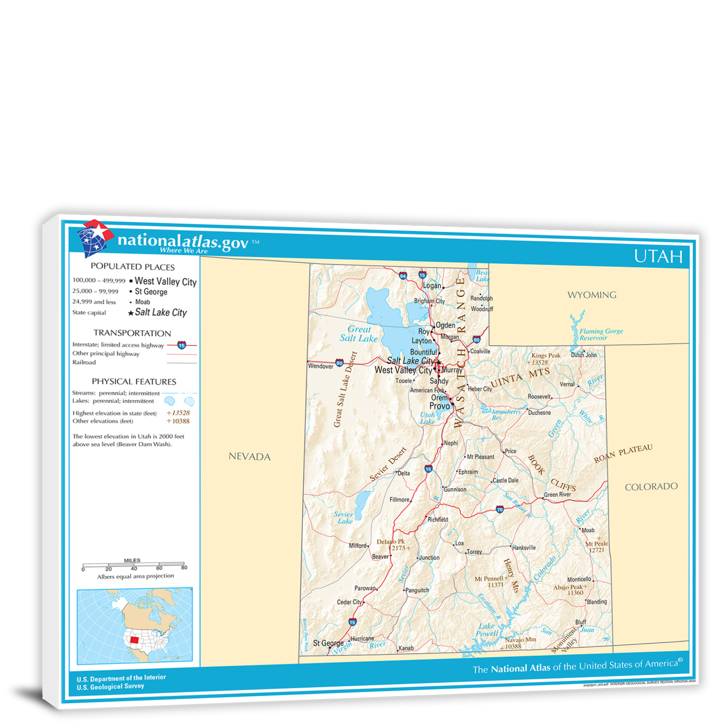 Utah National Atlas Reference Map 2022 Canvas Wrap   CWA207 Utah National Atlas Reference Map 00 