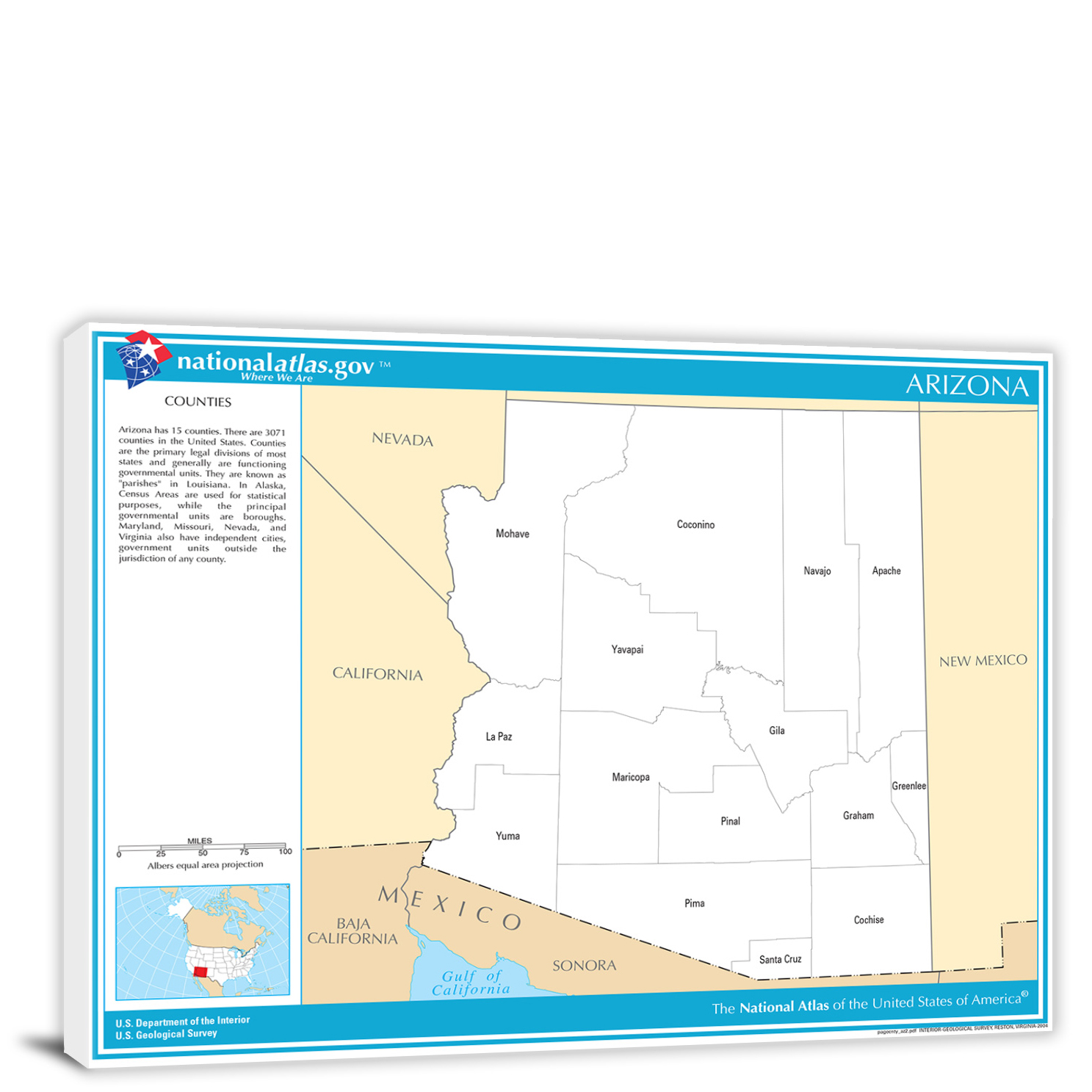 Arizona National Atlas County Map 2022 Canvas Wrap   CWA217 Arizona National Atlas County Map 00 