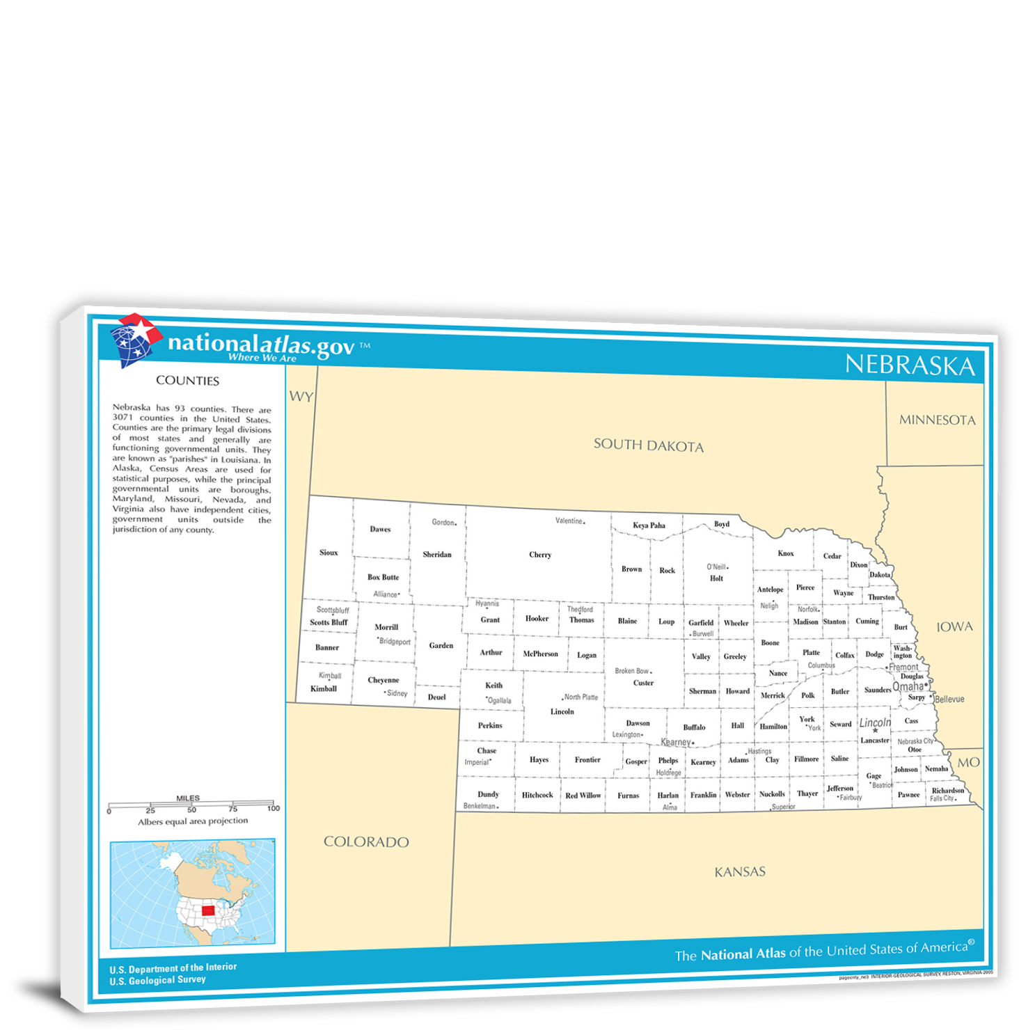 Nebraska National Atlas Counties And Selected Cities Map 2022 Canvas   CWA293 Nebraska National Atlas Counties And Selected Cities Map 00 