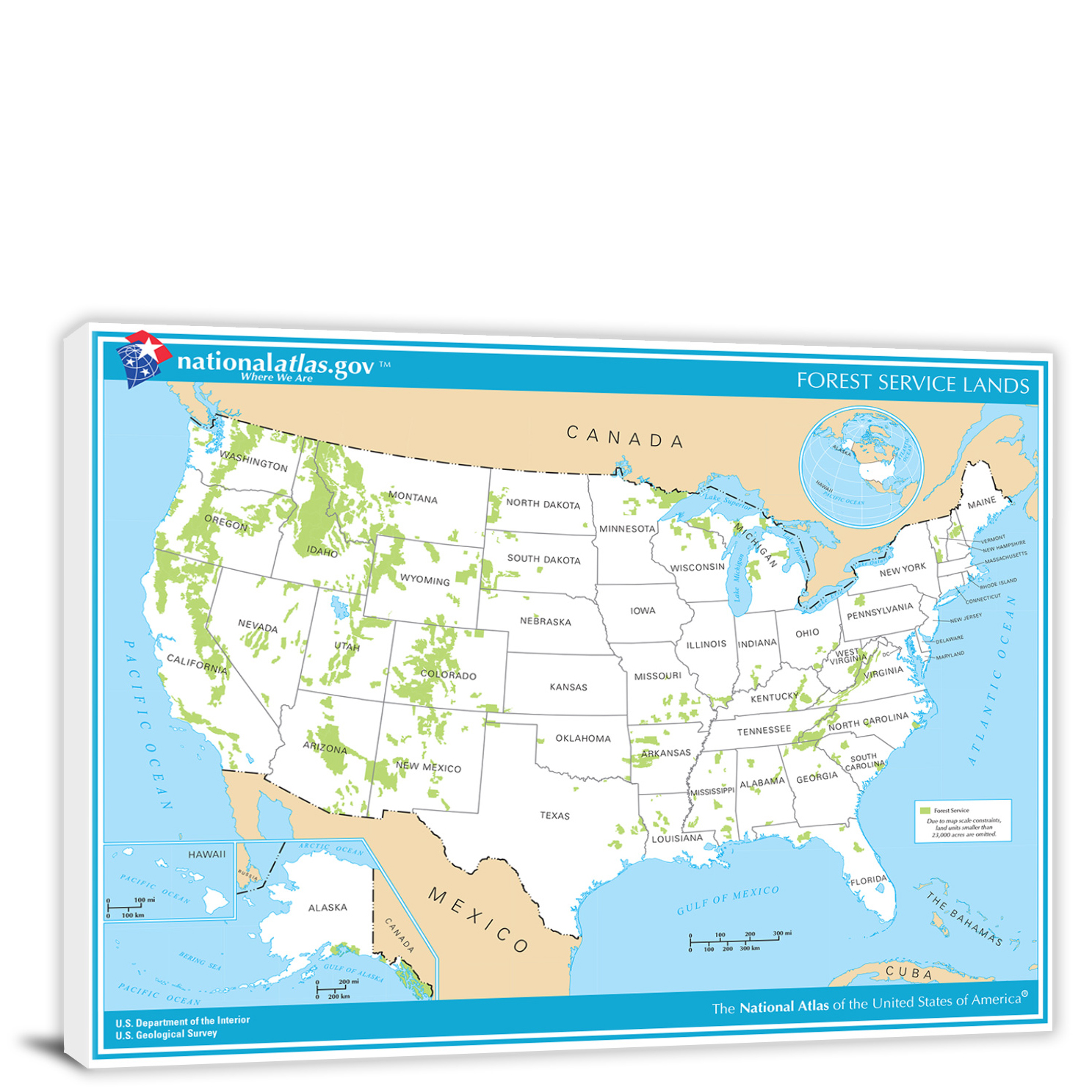 Usa National Atlas Forest Service Lands Map 2022 Canvas Wrap 3722