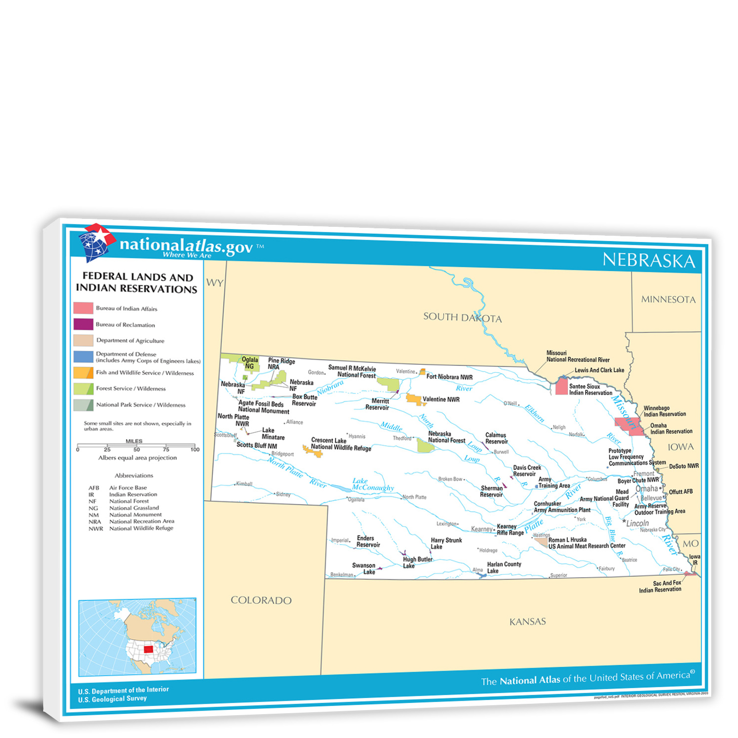 NebraskaNational Atlas Federal Lands and Indian Reservations Map, 2022