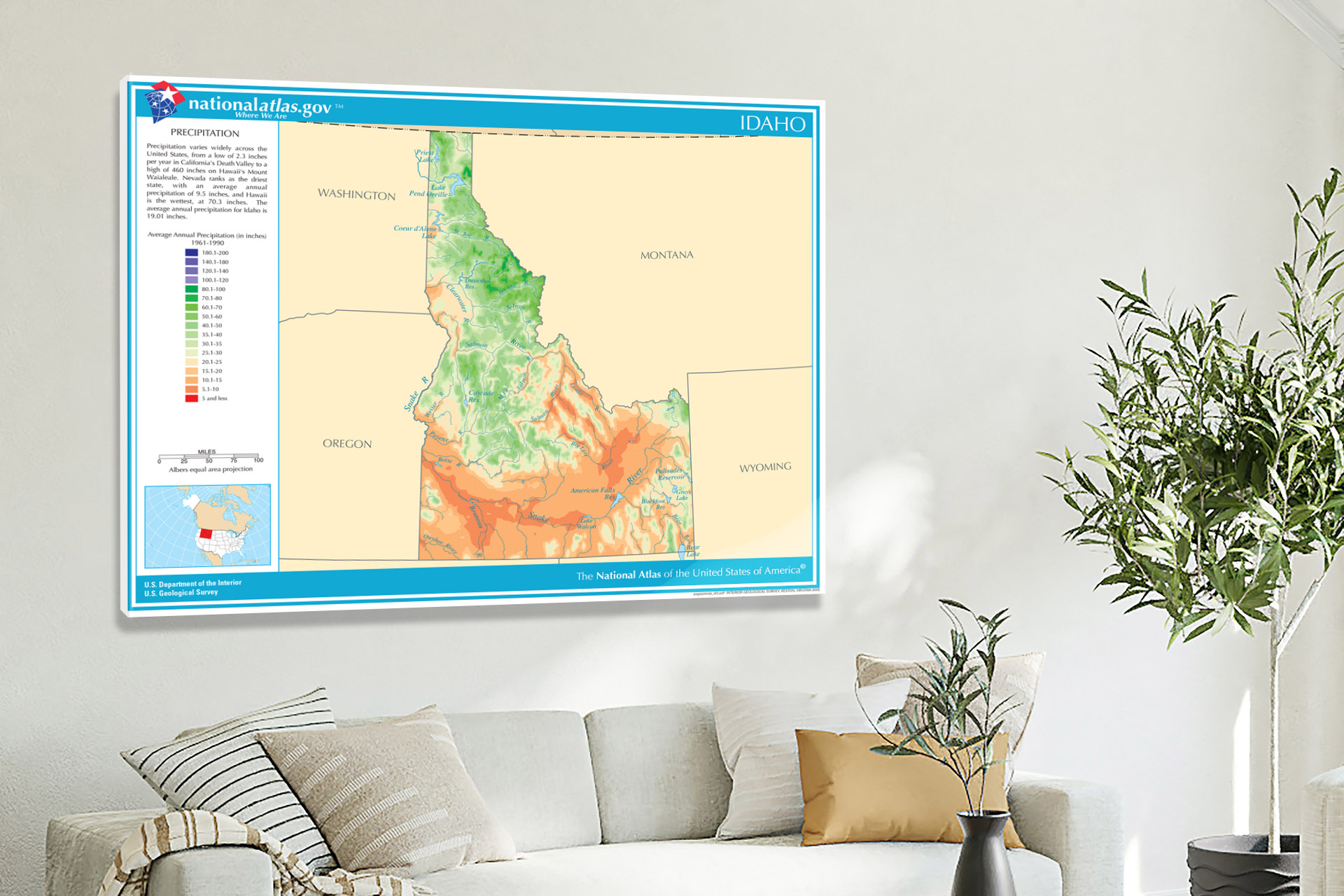 Idaho Annual Precipitation Map 2022 Canvas Wrap   CWA496 Idaho Annual Precipitation Map 03 