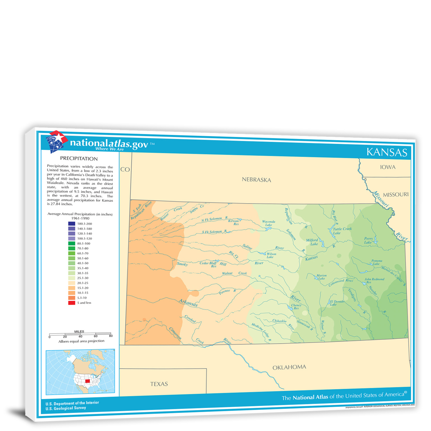 KansasAnnual Precipitation Map, 2022 Canvas Wrap