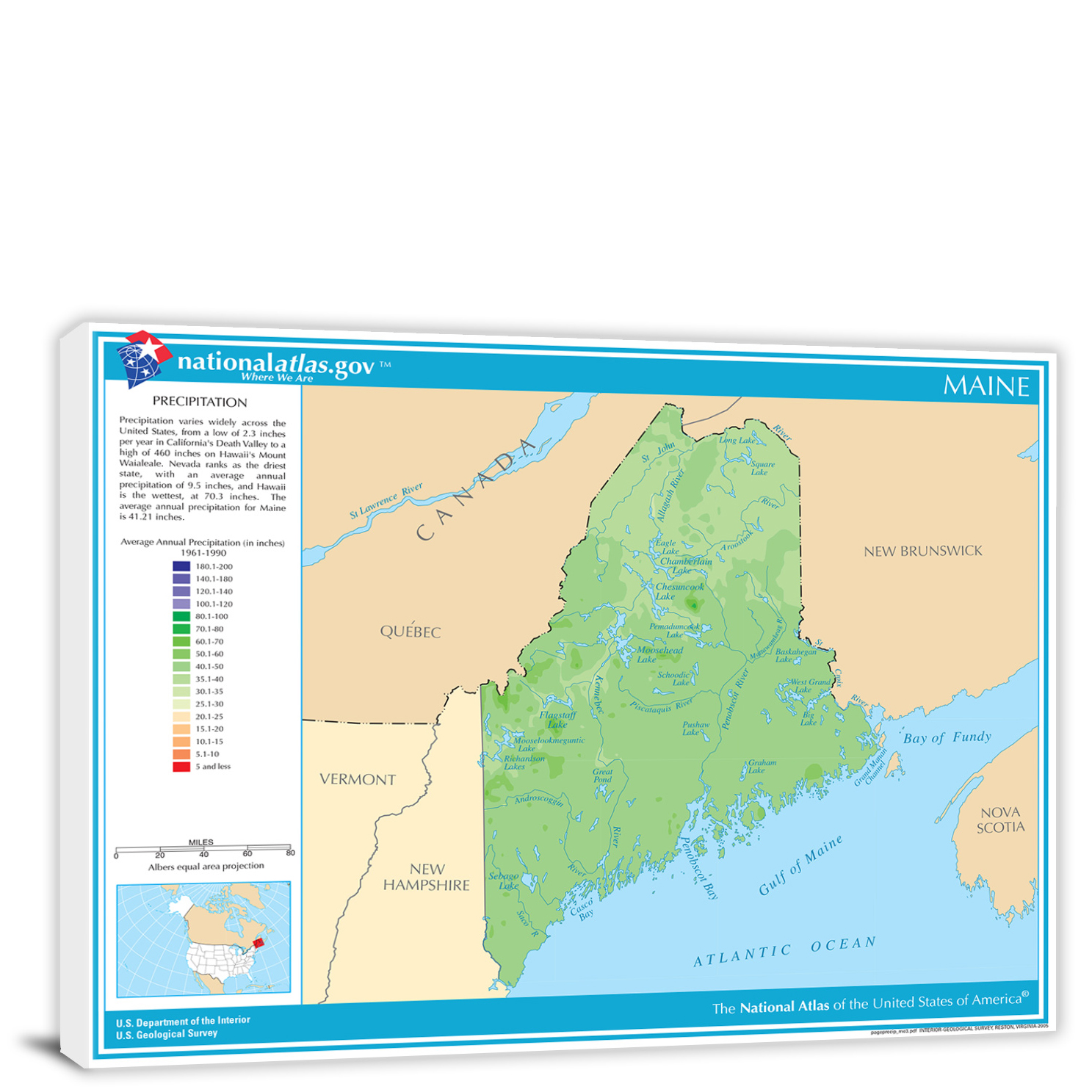 MaineAnnual Precipitation Map, 2022 Canvas Wrap