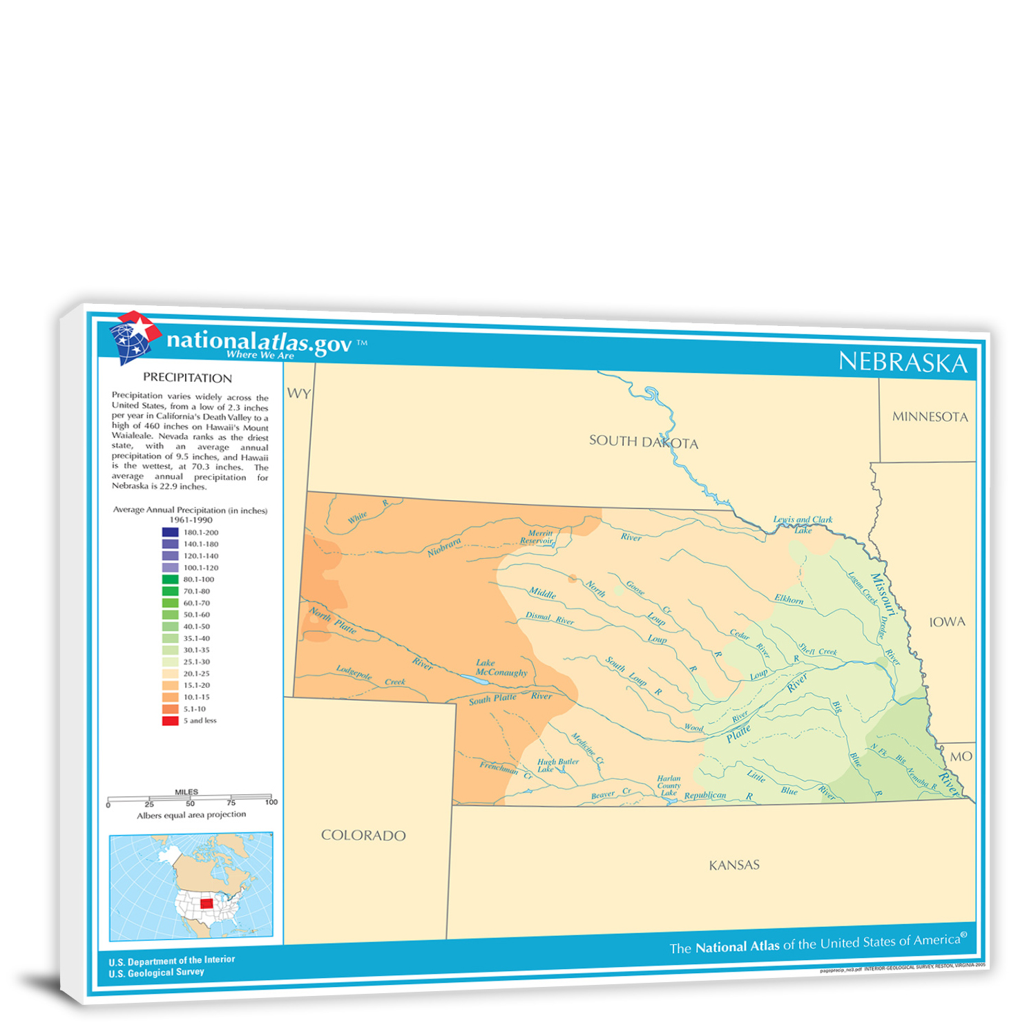 NebraskaAnnual Precipitation Map, 2022 Canvas Wrap