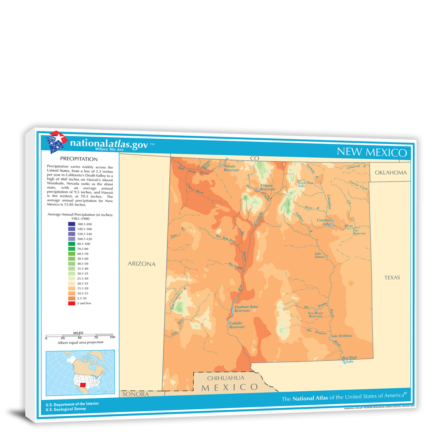 New MexicoAnnual Precipitation Map, 2022 Canvas Wrap