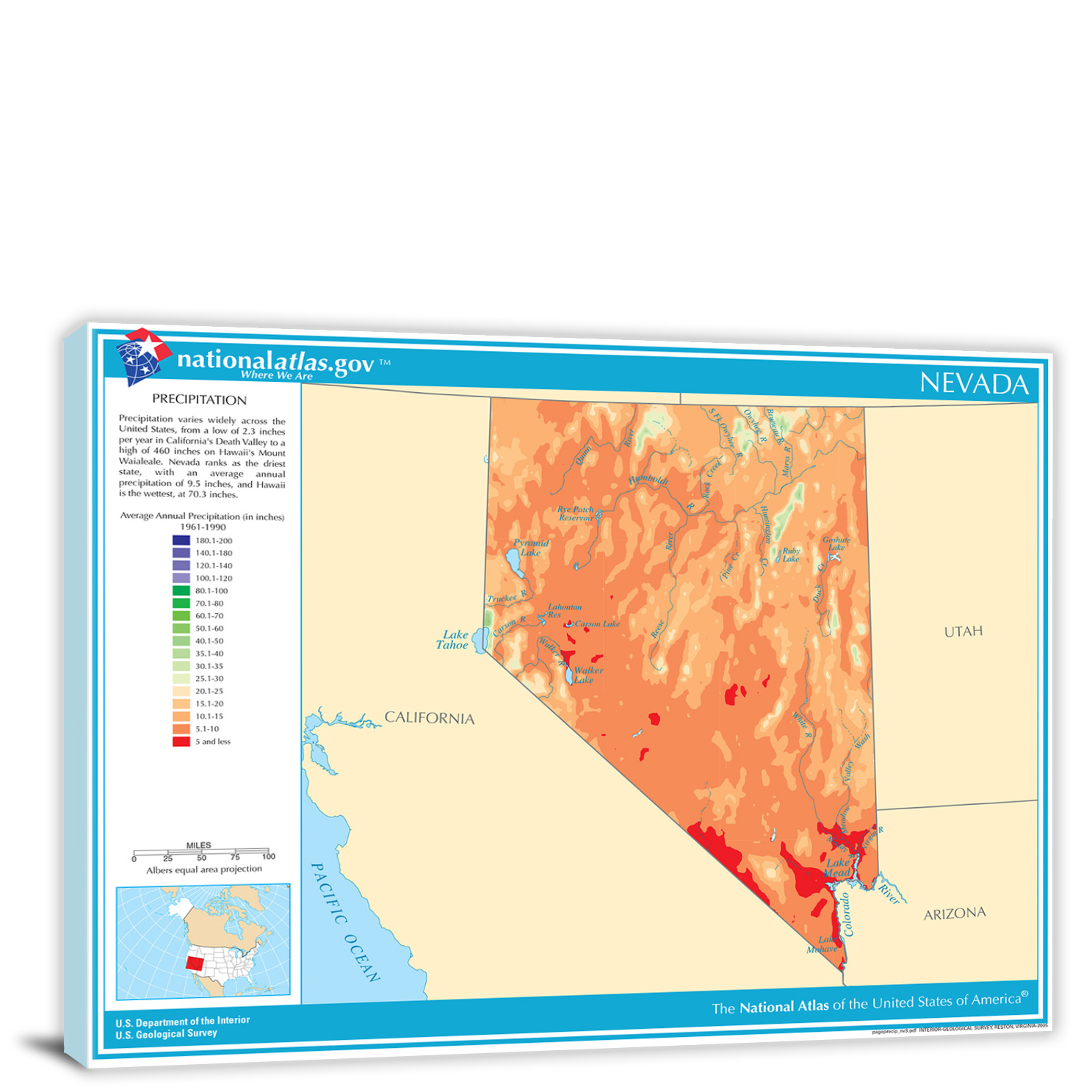 NevadaAnnual Precipitation Map, 2022 Canvas Wrap