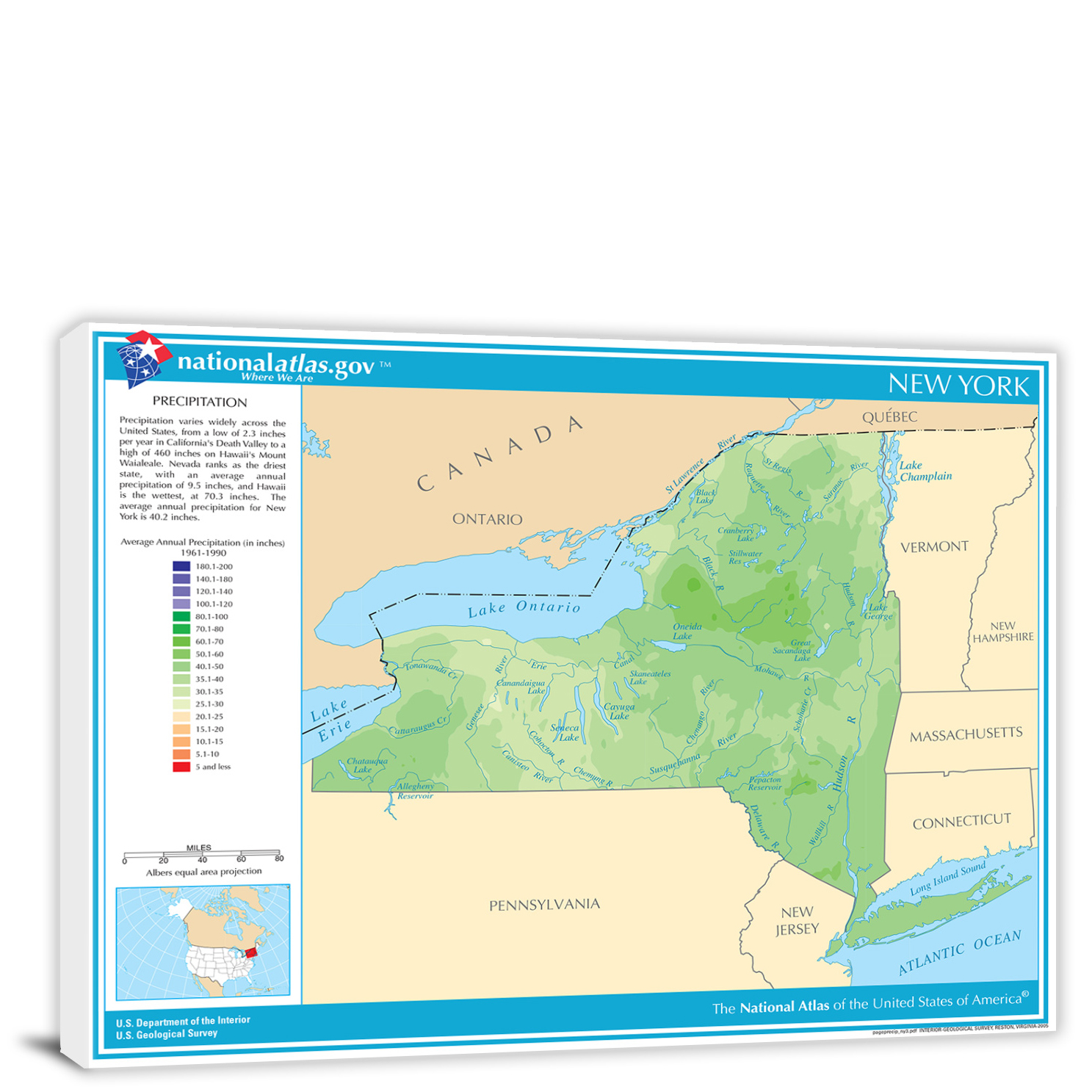 New YorkAnnual Precipitation Map, 2022 Canvas Wrap