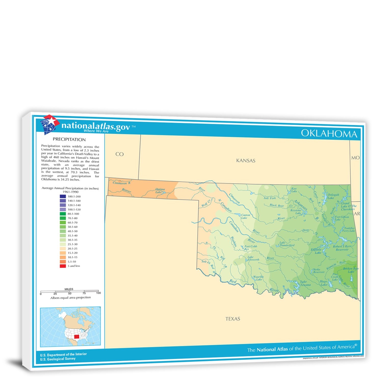 Oklahoma Annual Precipitation Map 2022 Canvas Wrap   CWA519 Oklahoma Annual Precipitation Map 00 