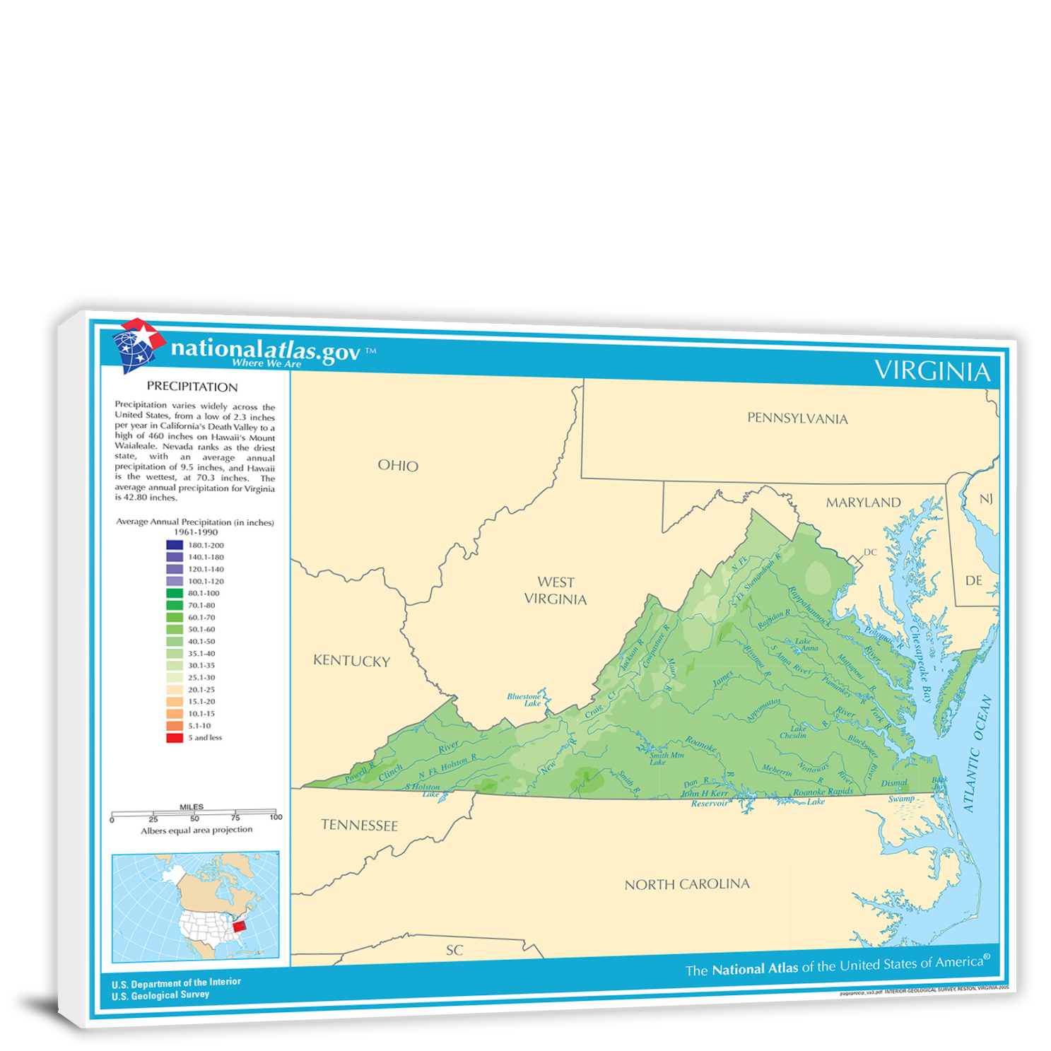 VirginiaAnnual Precipitation Map, 2022 Canvas Wrap