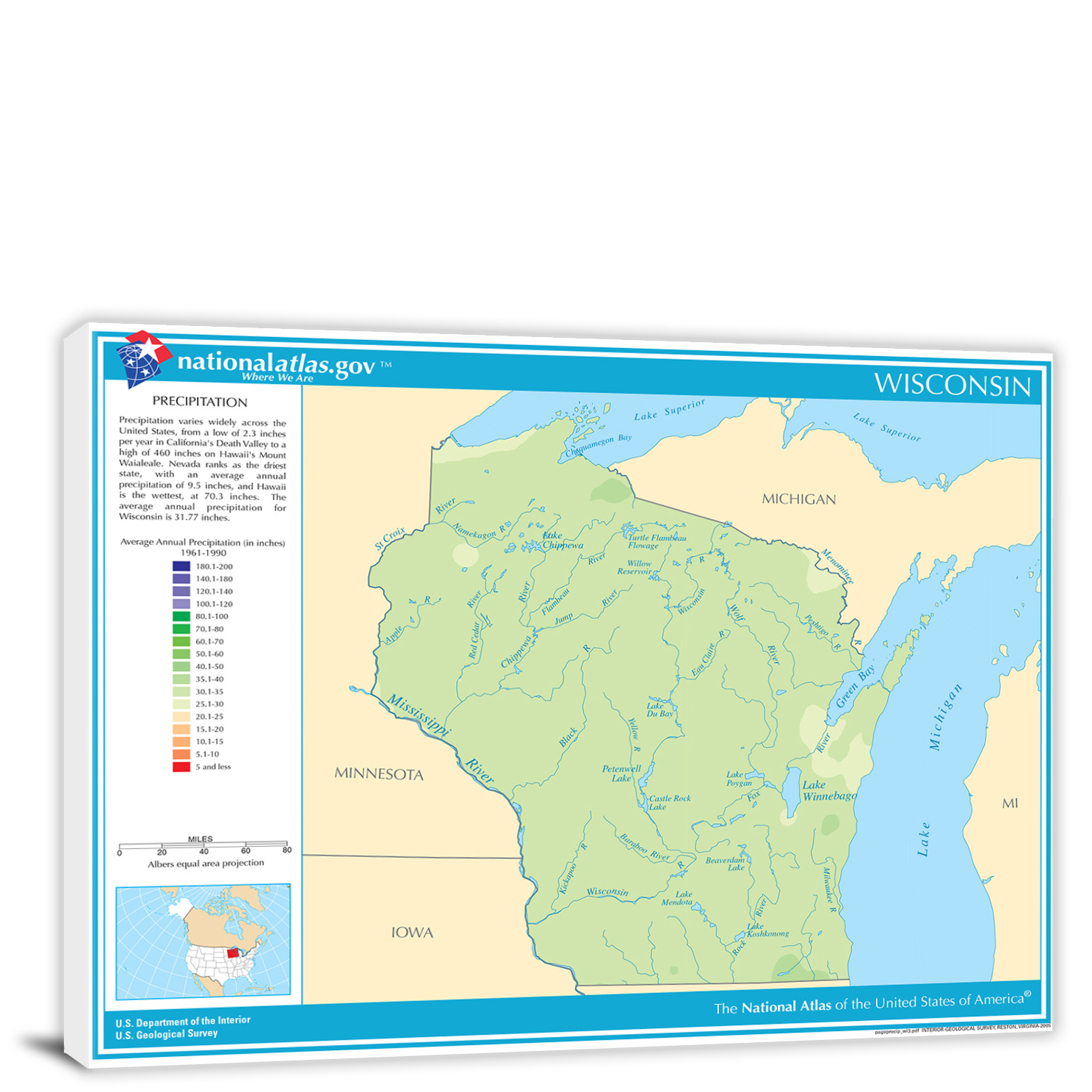 WisconsinAnnual Precipitation Map, 2022 Canvas Wrap