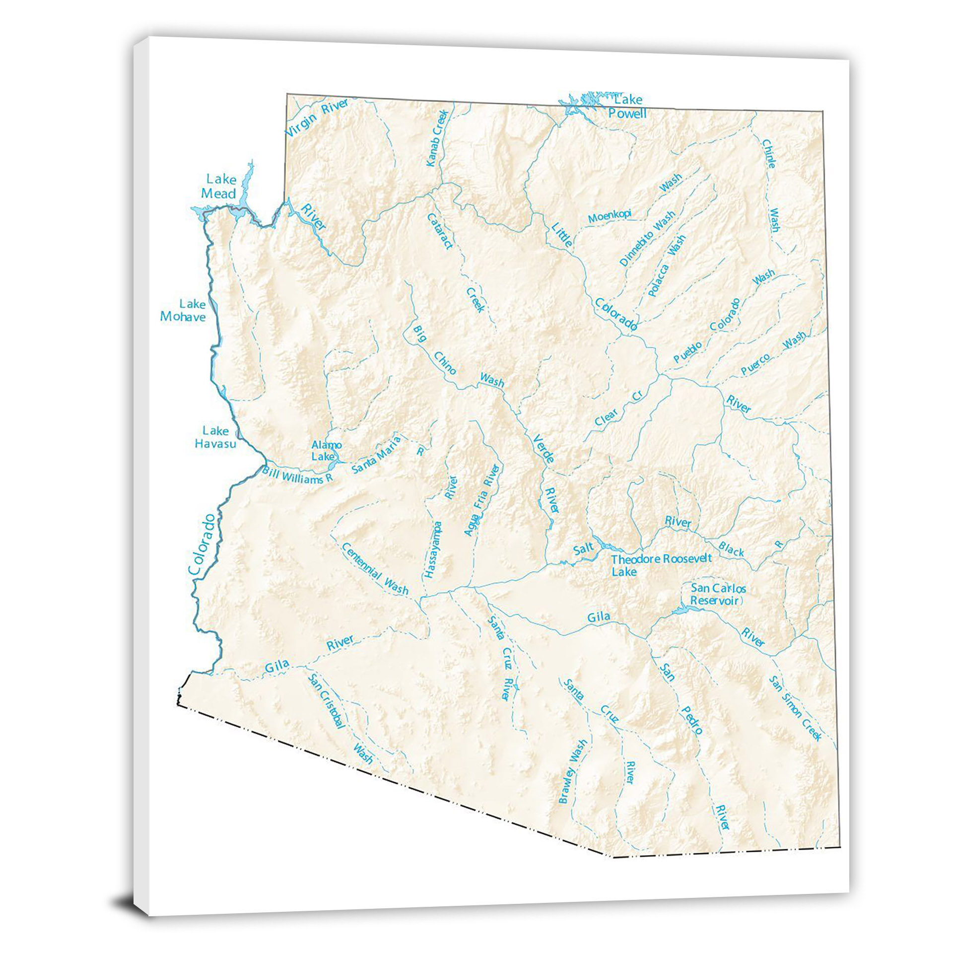 Arizona Lakes And Rivers Map 2022 Canvas Wrap   CWA560 Arizona Lakes And Rivers Map 00 