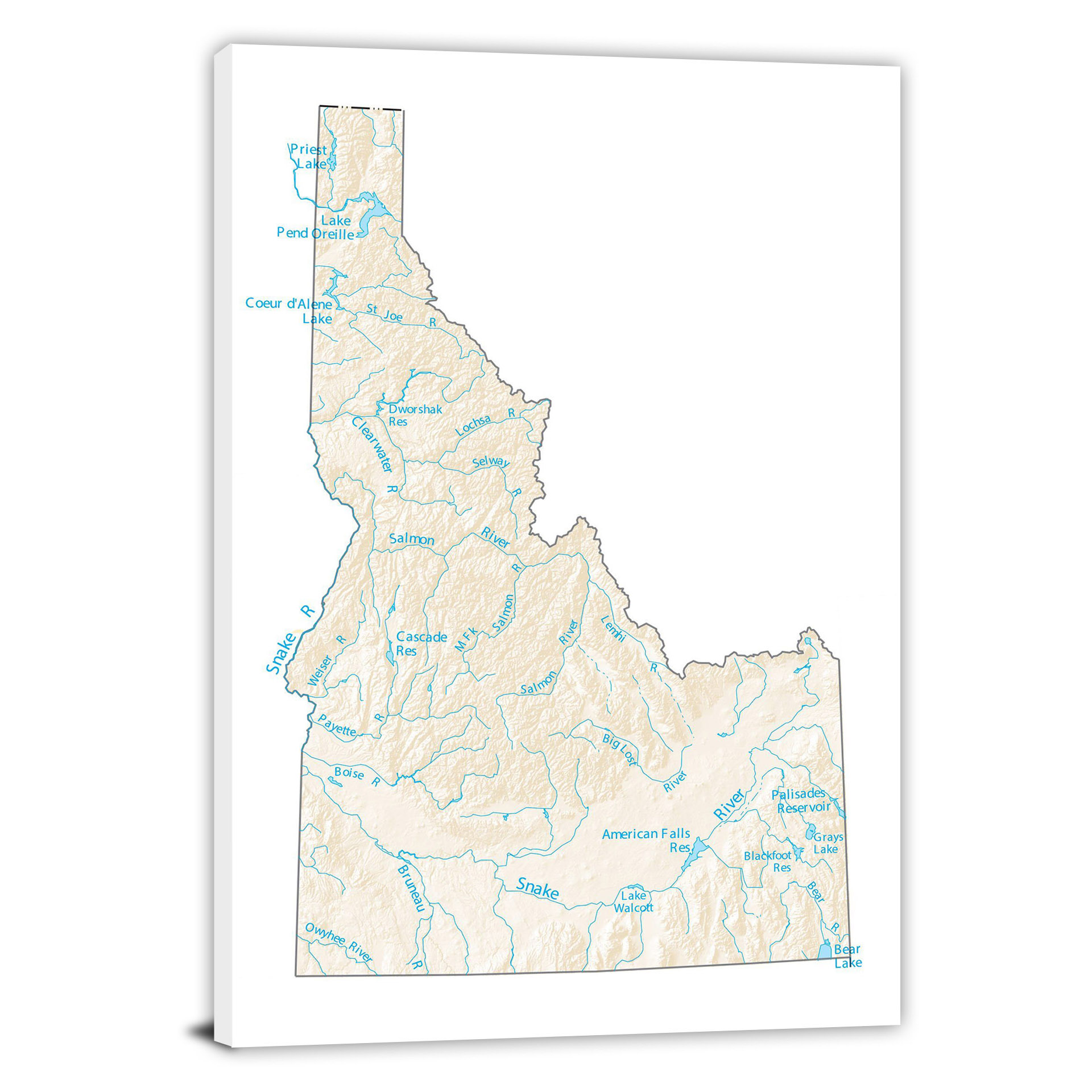 Idaho Lakes And Rivers Map 2022 Canvas Wrap   CWA602 Idaho Lakes And Rivers Map 00 