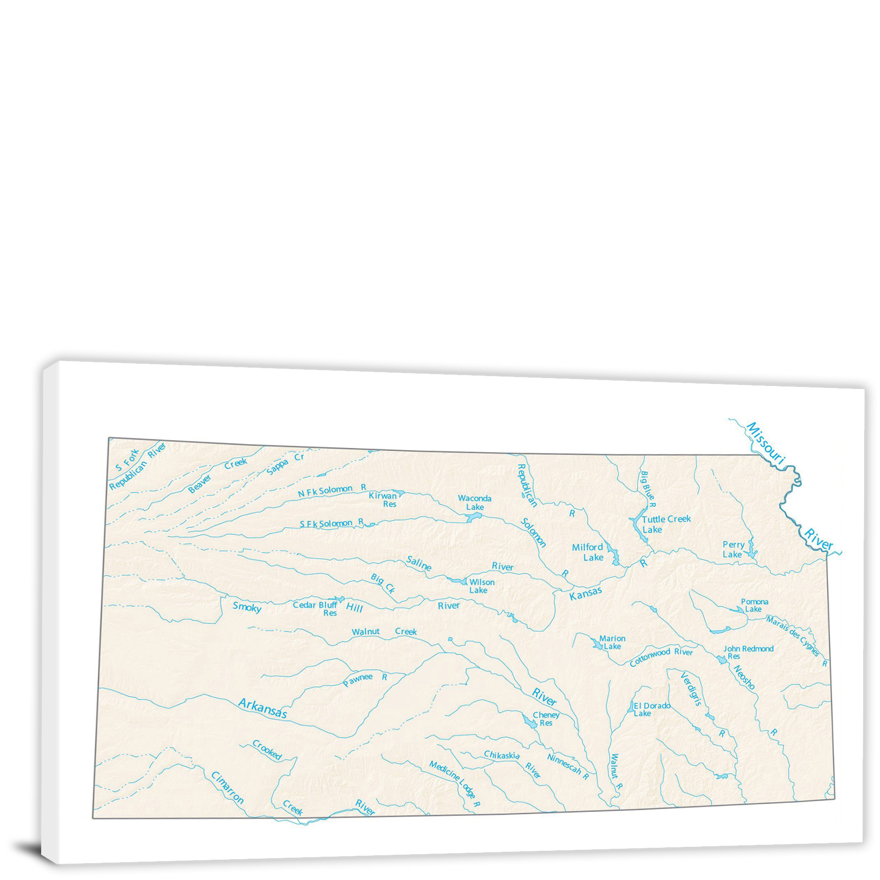 Kansas Lakes And Rivers Map 2022 Canvas Wrap   CWA622 Kansas Lakes And Rivers Map 00 