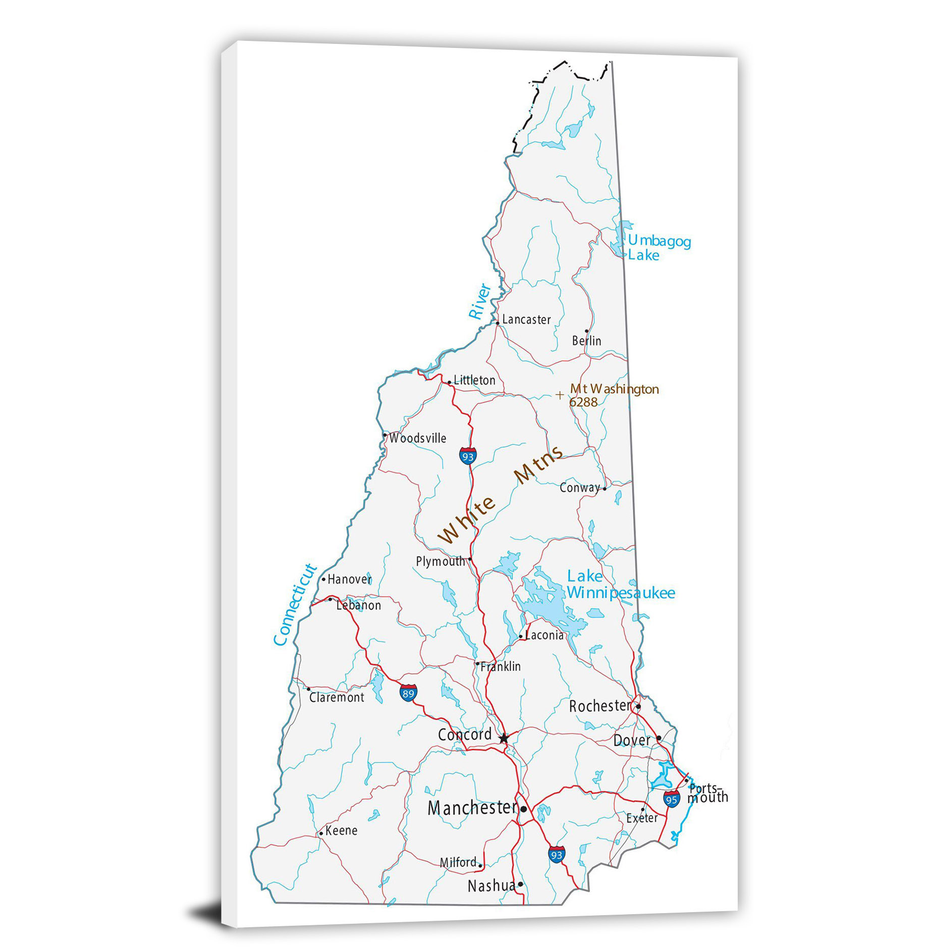 New Hampshire Roads And Cities Map 2022 Canvas Wrap   CWA688 New Hampshire Roads And Cities Map 00 