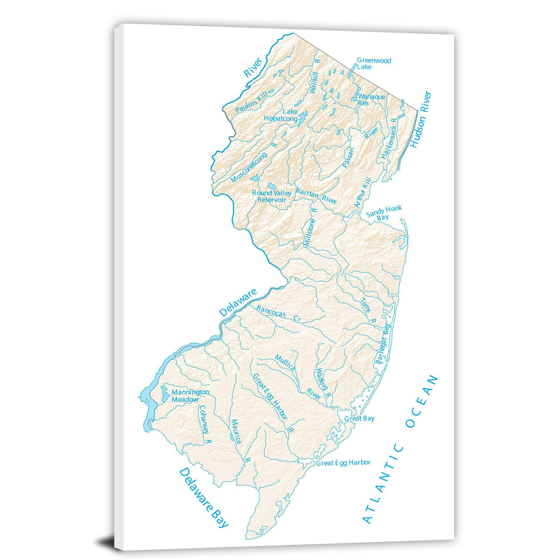 New Jersey Lakes And Rivers Map 2022 Canvas Wrap   CWA691 New Jersey Lakes And Rivers Map 00 