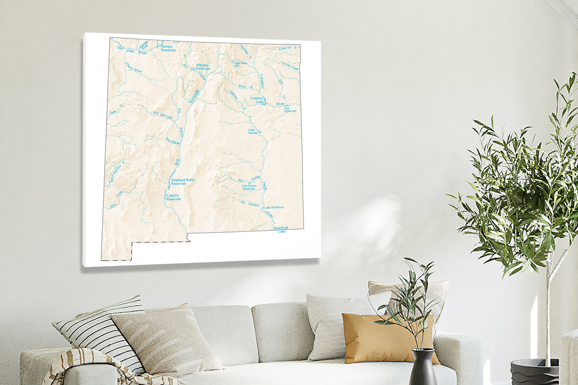 New Mexico Lakes And Rivers Map 2022 Canvas Wrap   CWA696 New Mexico Lakes And Rivers Map 03 