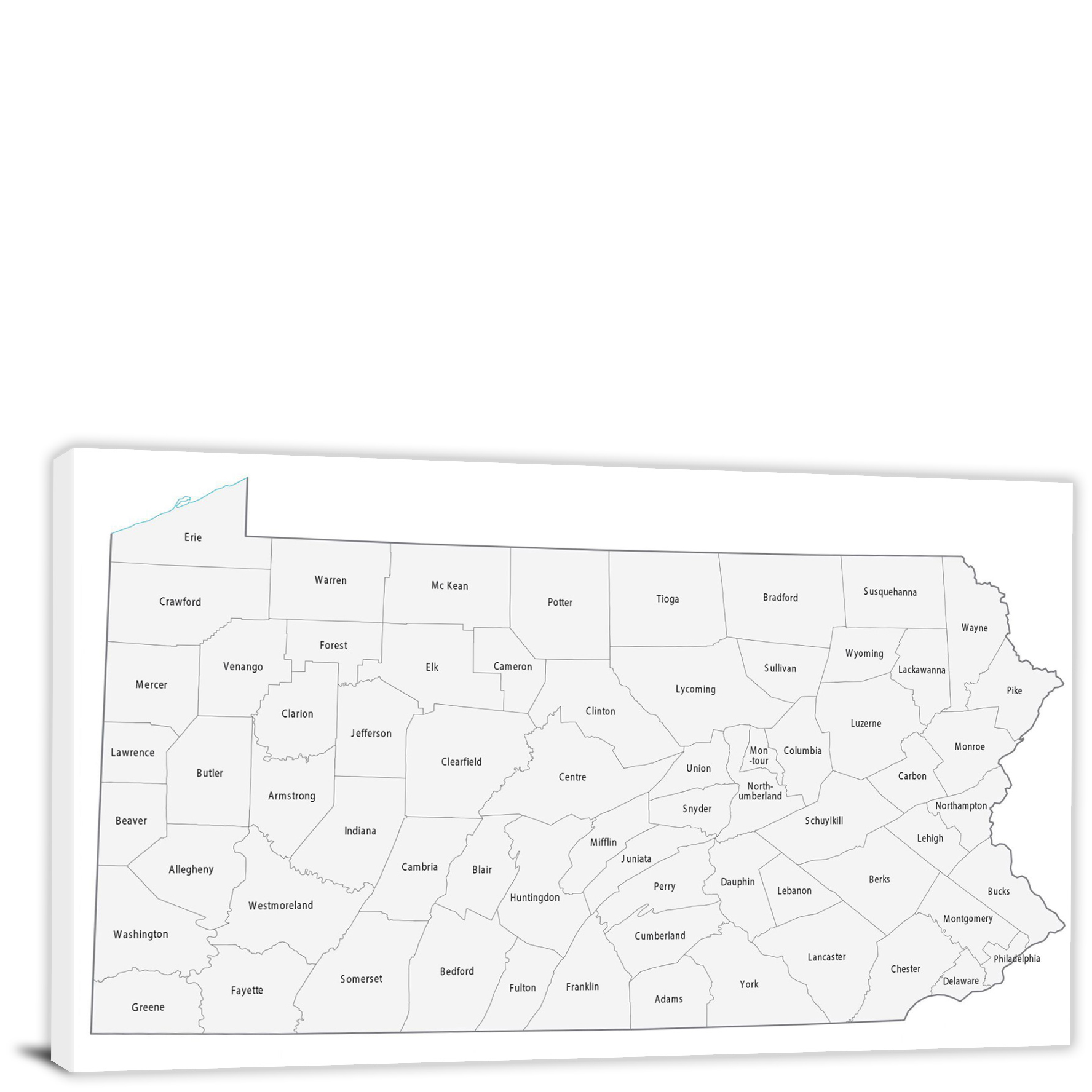 Pennsylvania-Counties Map, 2022 - Canvas Wrap