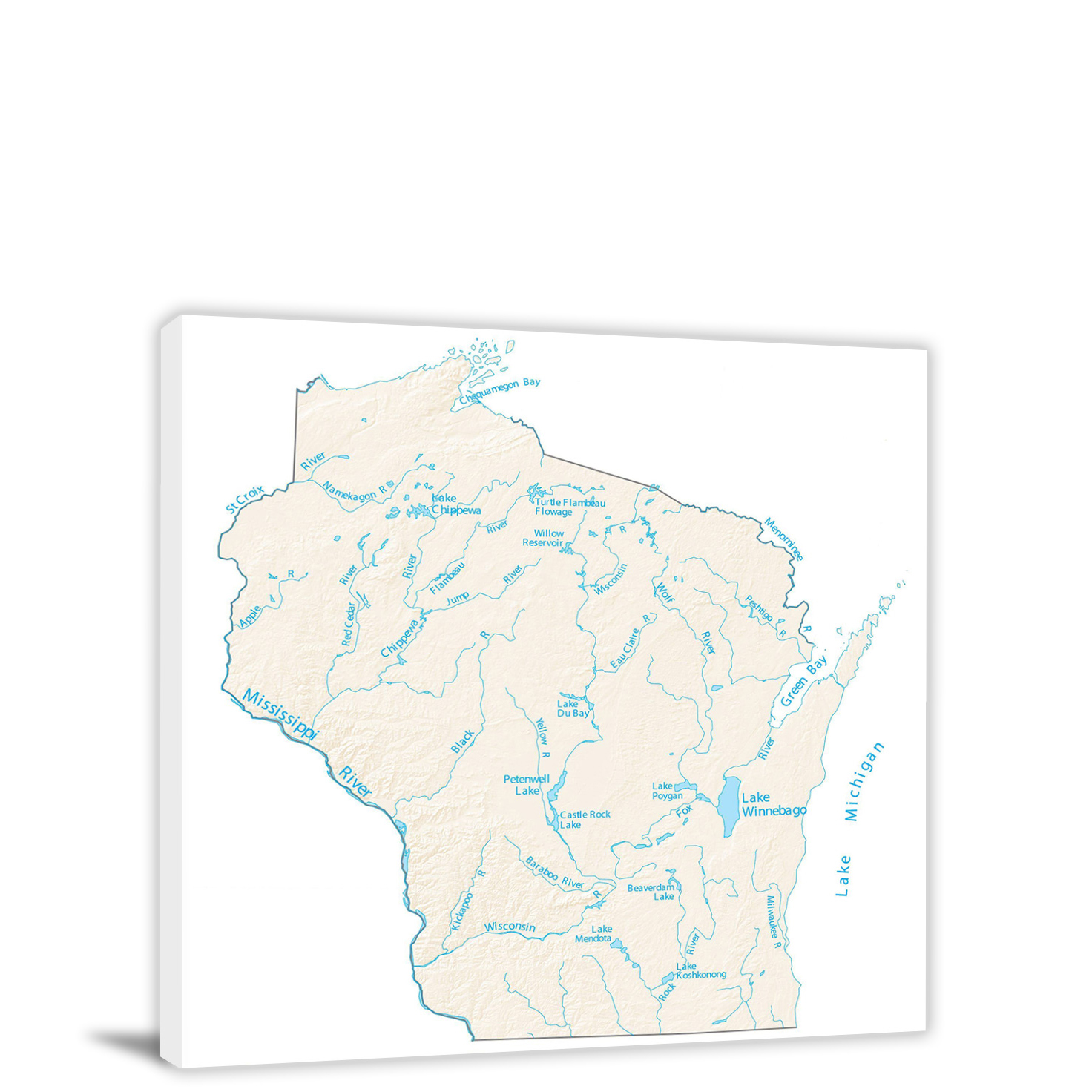 Wisconsin Lakes And Rivers Map 2022 Canvas Wrap   CWA785 Wisconsin Lakes And Rivers Map 00 