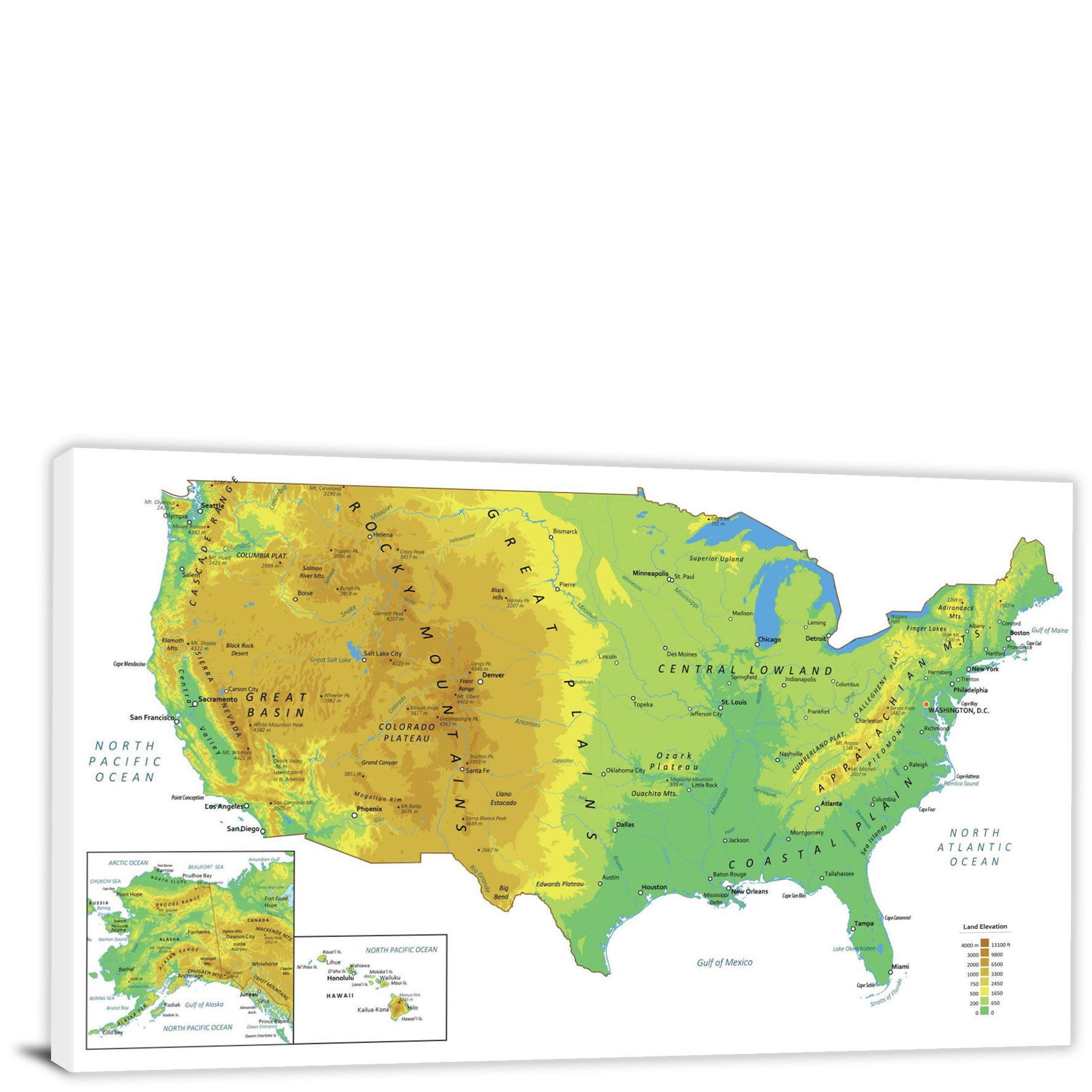 USA Physical Map 2022 Canvas Wrap   CWA807 Usa Physical Map 00 