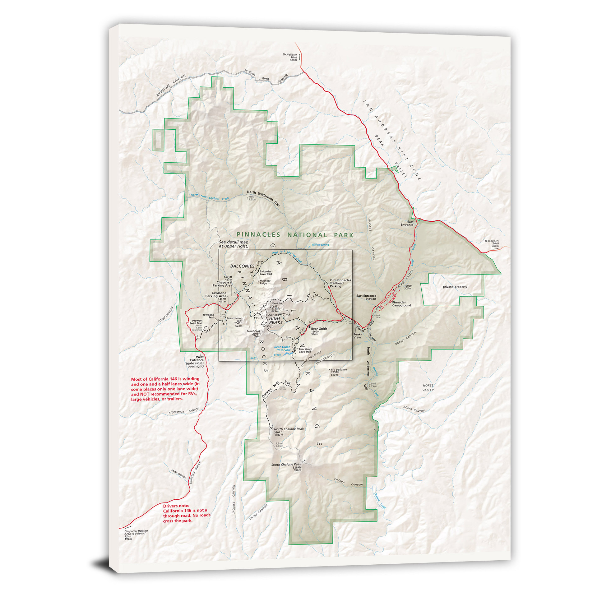 Pinnacles National Park Map, 2018 - Canvas Wrap