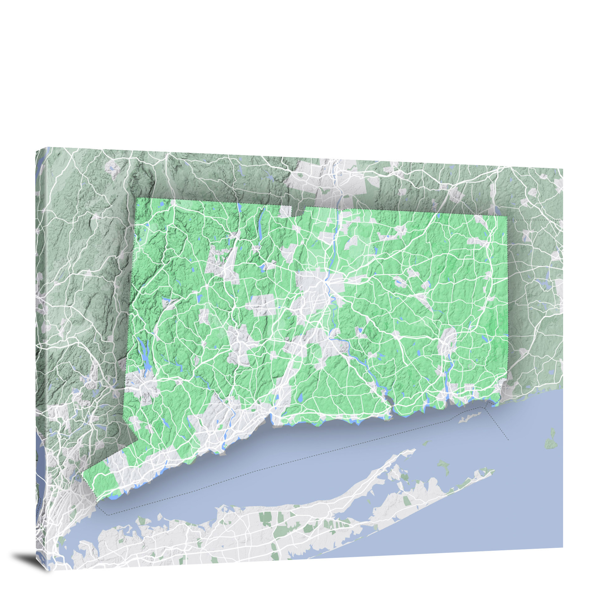 Connecticut State Terrain Map 2022 Canvas Wrap 9681