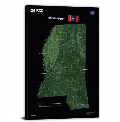 Mississippi-USGS Landsat Mosaic, 2022 - Canvas Wrap
