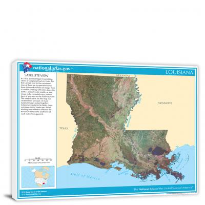 Louisiana-National Atlas Satellite View, 2022 - Canvas Wrap