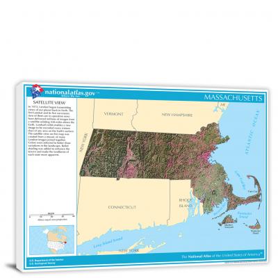 Massachusetts-National Atlas Satellite View, 2022 - Canvas Wrap