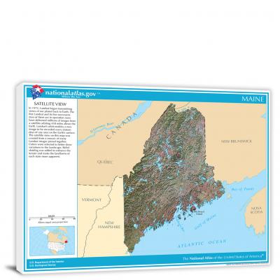 Maine-National Atlas Satellite View, 2022 - Canvas Wrap