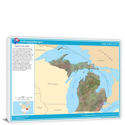 Michigan-National Atlas Satellite View, 2022 - Canvas Wrap